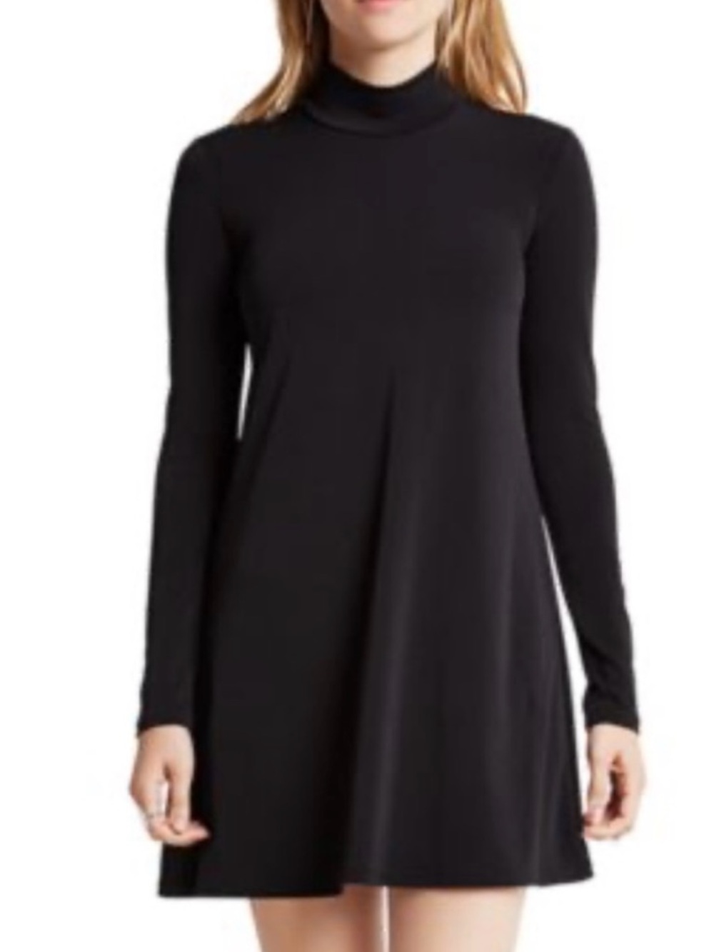 Free People Black Long Sleeve Mock Neck Mini Dress Size XS